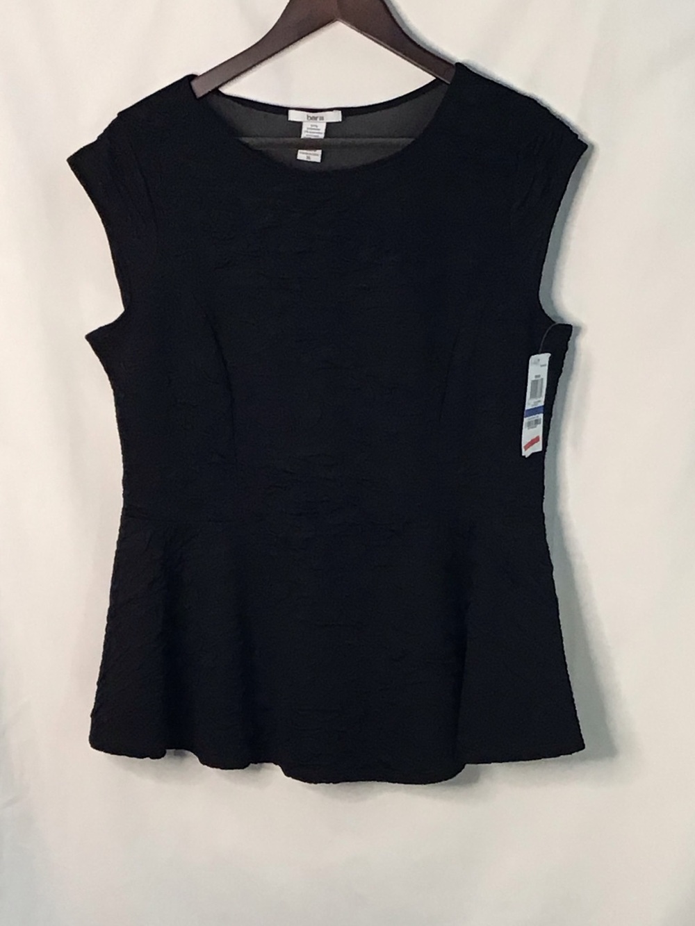 Bar III Black Textured Sleeveless Peplum Top